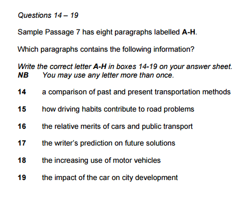 IELTS reading matching features