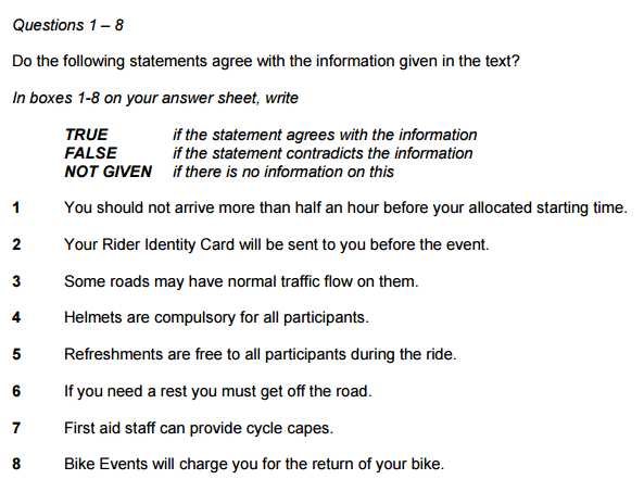 IELTS reading true false not given example